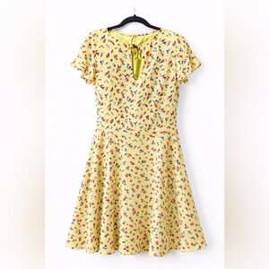 Unique Vintage Yellow Floral Cottagecore Fit & Flare Dress